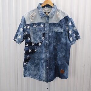 Allston Outfitter‎ Men 2X Distressed Patchwork Denim Short Sleeve Shirt